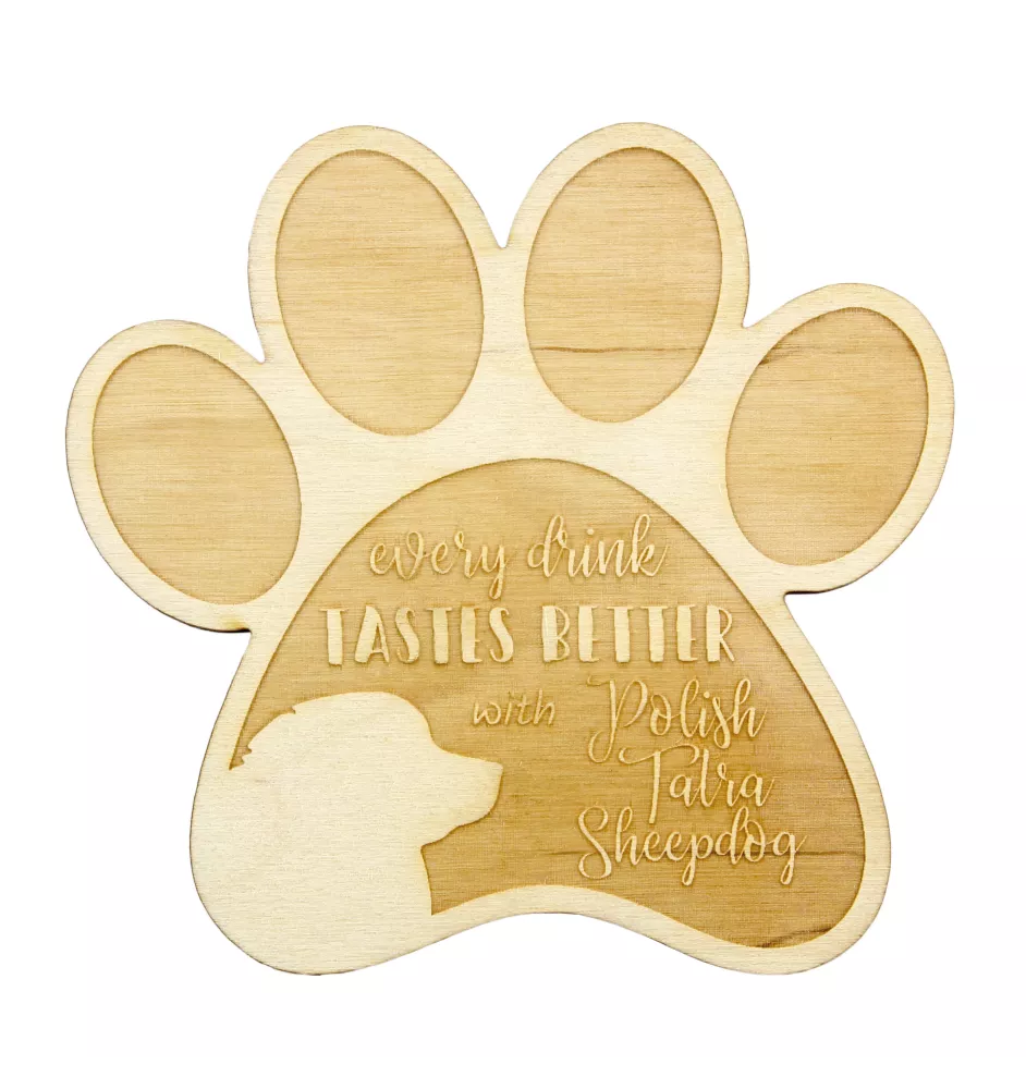 Tatra Schäferhund, Tatrahund, Tatra-Hirtenhund, Tatra-Berghund - Tasse Untersetzer, graviert Untersetzer mit Hund, Geschenk für Hundeliebhaber von Art-Dog Marke