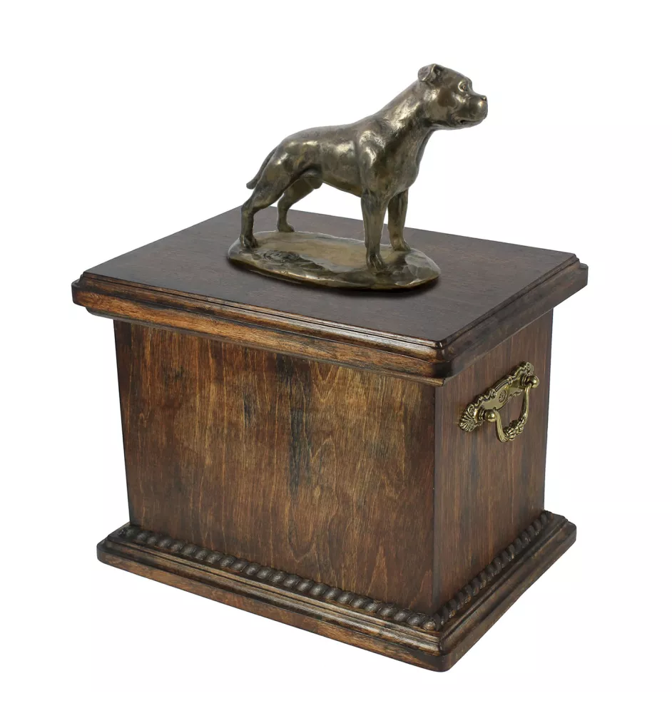 Staffordshire Bull Terrier urna ze statuetką drewniana Art-Dog