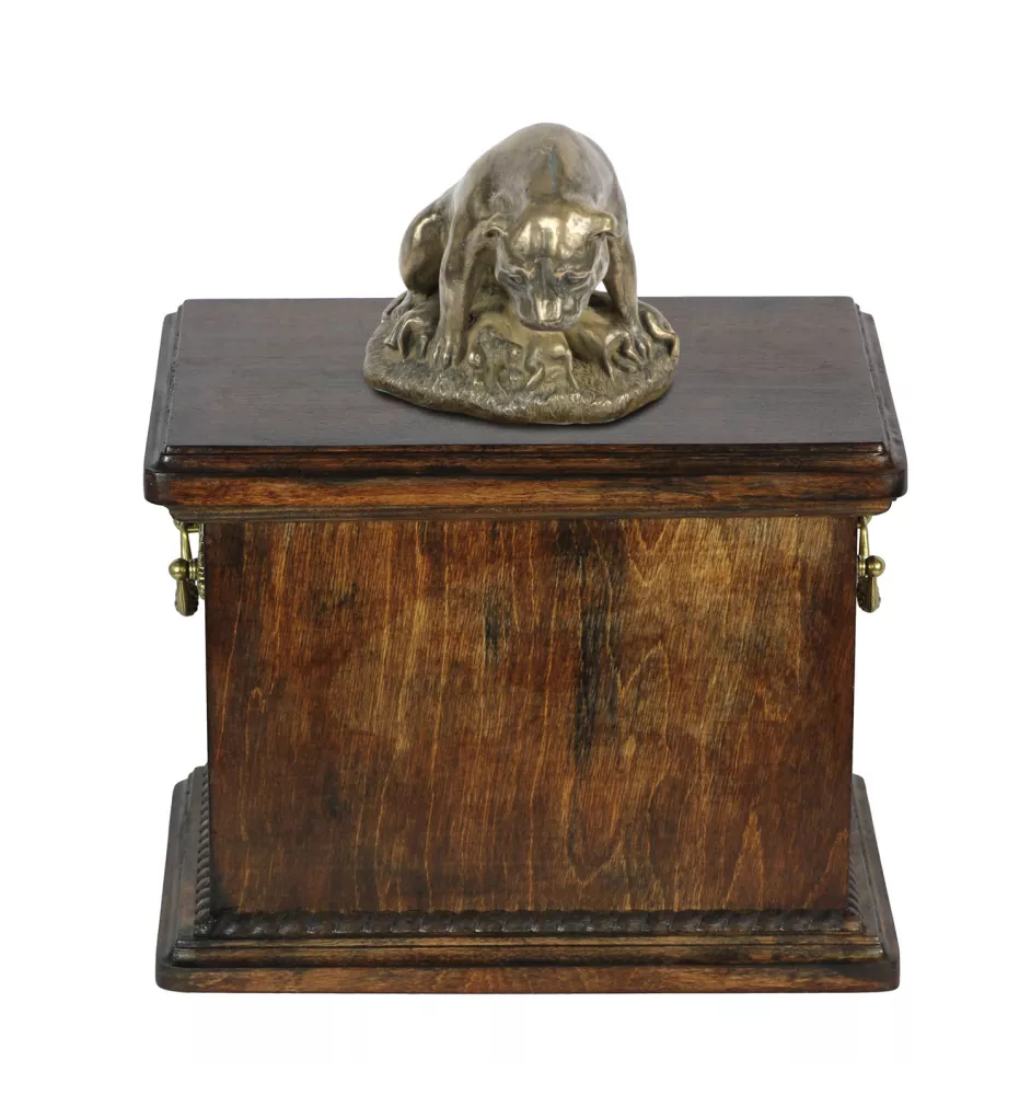 Staffordshire Bull Terrier, Staffordshire Bullterrier I eine Urne für die Asche des Hundes, eine Urne mit einer Statue, eine elegante Urne im klassischen Stil der Marke Art-Dog