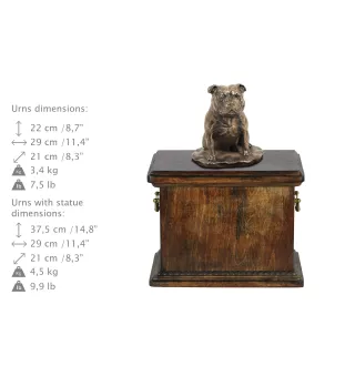 Staffordshire Bull Terrier, Staffordshire Bullterrier eine Urne für die Asche des Hundes, eine Urne mit einer Statue, eine elegante Urne im klassischen Stil der Marke Art-Dog