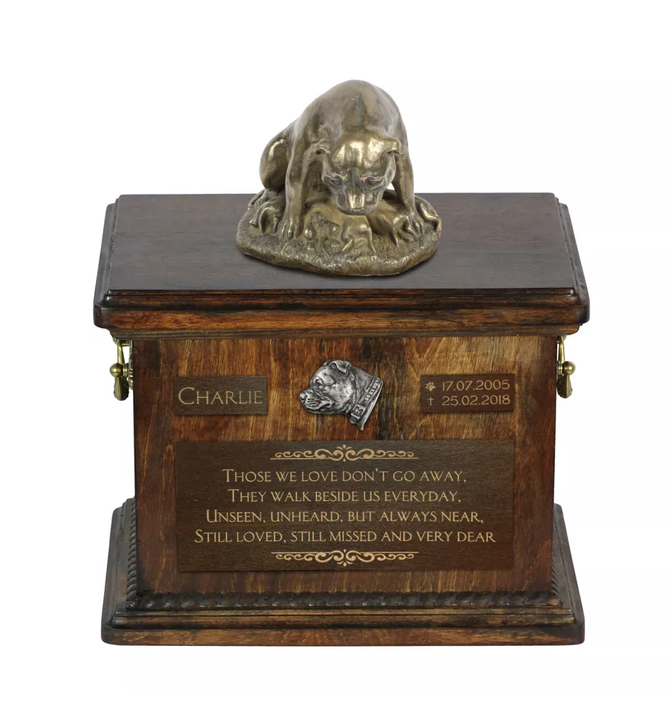 Staffordshire Bull Terrier, Staffie II - urne pour les cendres de chien, urne avec une statuette, urne personnalisée pour les cendres de chien de la marque Art-Dog