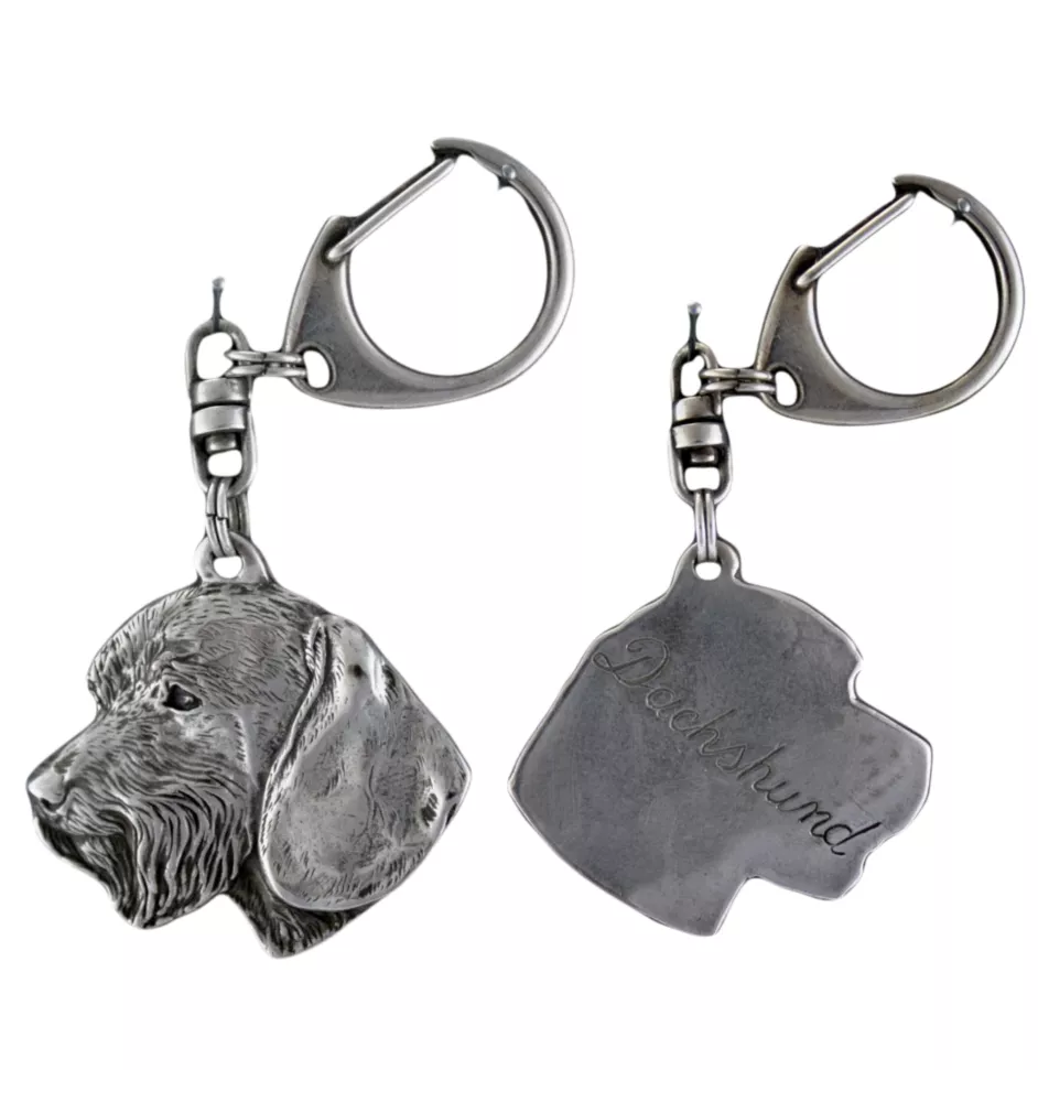 Dachshund Rauhhaar, Dackel, Teckel III - Versilberter Schlüsselanhänger mit Hund, Handtaschen-Dekoration, Rucksack-Anhänger der Marke Art-Dog
