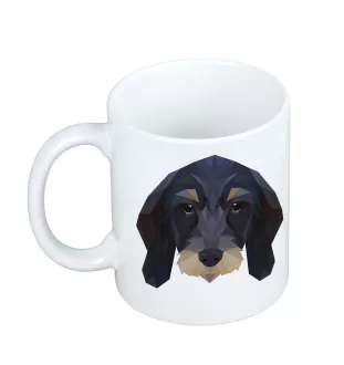 Teckel à poil dur - tasse avec une photo et un motif de chien géométrique Art-Dog