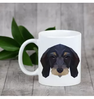 Drahthaariger Teckel - Becher mit einem Bild und dem Schriftzug geometrischer Hund Art-Dog
