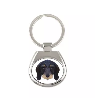 Teckel à poil dur - porte-clés géométrique avec photo et inscription Art-Dog