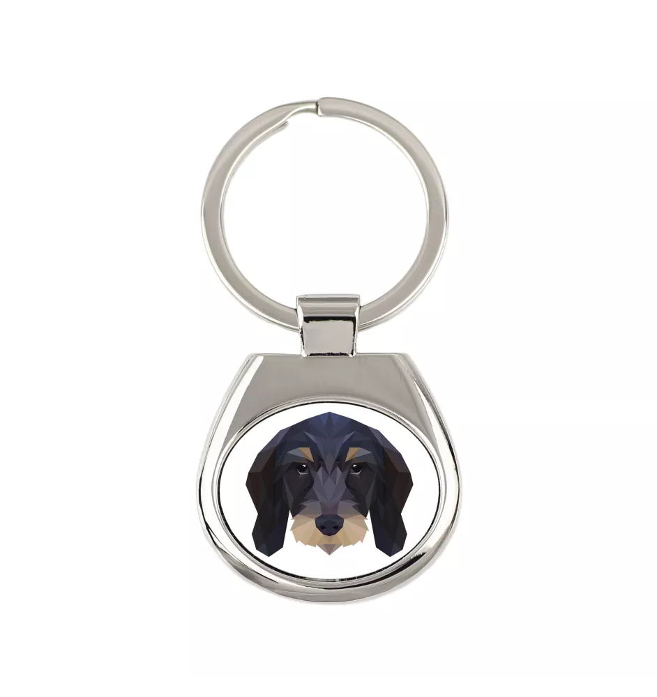 Teckel à poil dur - porte-clés géométrique avec photo et inscription Art-Dog