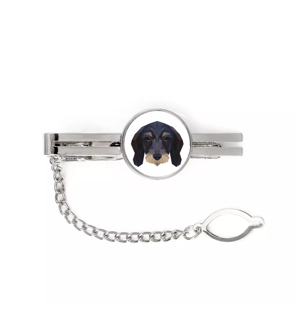 Teckel Wirehaired - geometric tie clip with a picture and inscription from Art-Dog
