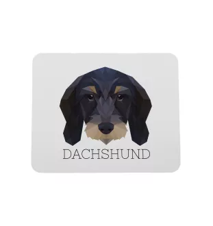 Drahthaariger Teckel - geometrisches Mauspad mit Bild und Aufschrift von Art-Dog