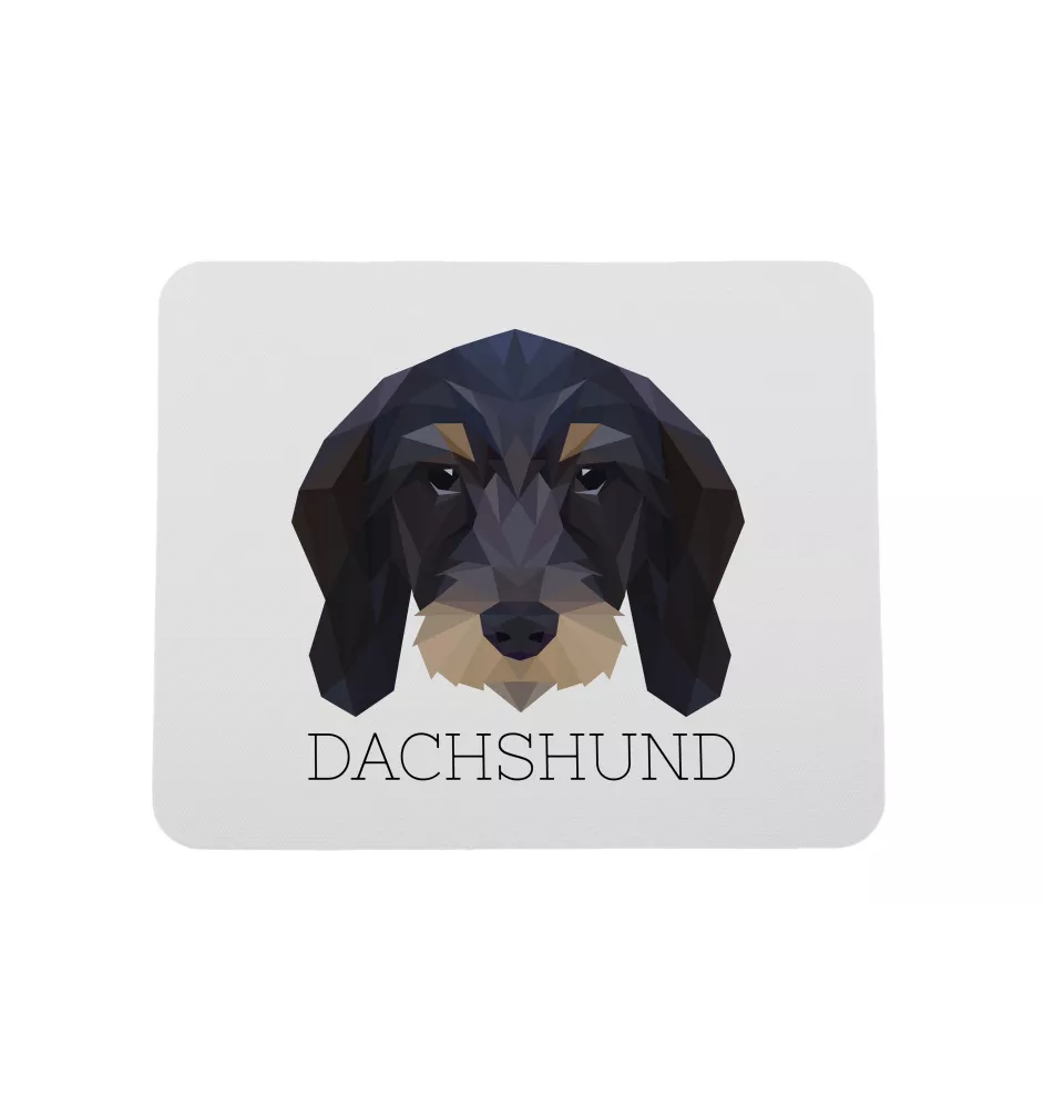 Drahthaariger Teckel - geometrisches Mauspad mit Bild und Aufschrift von Art-Dog