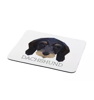 Drahthaariger Teckel - geometrisches Mauspad mit Bild und Aufschrift von Art-Dog