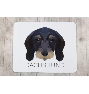 Teckel à poil dur - tapis de souris géométrique avec photo et inscription Art-Dog