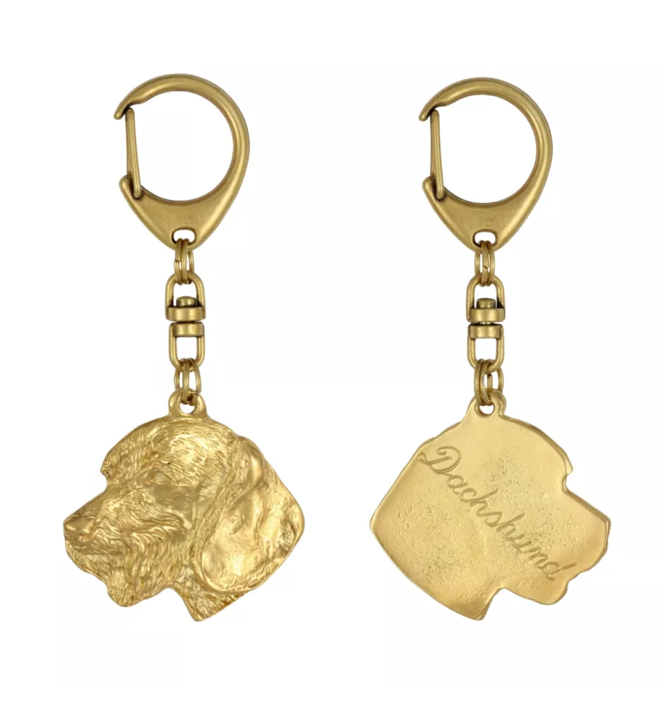 Dachshund Rauhhaar, Dackel, Teckel III - Vergoldeter Schlüsselanhänger mit Hund, Handtaschenschmuck, Luxus-Accessoire der Marke Art-Dog
