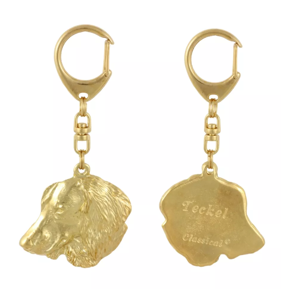Dachshund Wire-haired, Wiener dog, Badger dog IV - Gilded key ring with dog, handbag decoration, luxury accessory by Art-Dog brand
