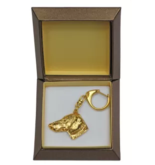 Teckel à poil dur, Chien-saucisse I - Porte-clés doré avec chien dans boîte cadeau, décoration de sac à main, accessoire de luxe de la marque Art-Dog