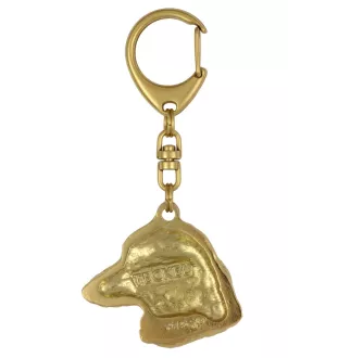 Teckel à poil dur, Chien-saucisse - Porte-clés doré avec chien dans boîte cadeau, décoration de sac à main, accessoire de luxe de la marque Art-Dog