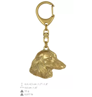Teckel à poil dur, Chien-saucisse - Porte-clés doré avec chien dans boîte cadeau, décoration de sac à main, accessoire de luxe de la marque Art-Dog