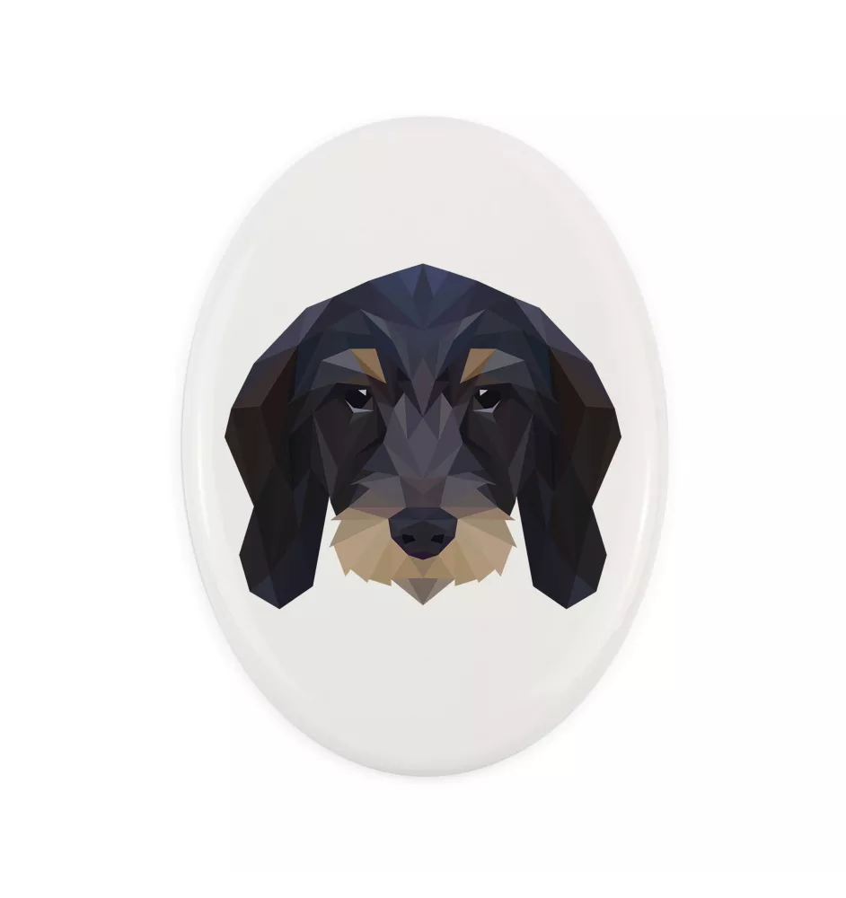 Teckel Wirehaired - a plate with a geometric design and the brand name Art-Dog