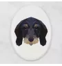 Drahthaariger Teckel - Fliese mit geometrischem Bild und Schriftzug der Marke Art-Dog
