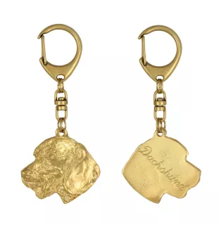Dachshund Wire-haired, Wiener dog, Badger dog III - Gilded key ring with dog in gift box, handbag decoration, luxury accessory by Art-Dog brand