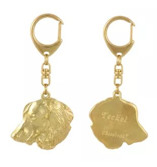 Dachshund Wire-haired, Wiener dog, Badger dog IV - Gilded key ring with dog in gift box, handbag decoration, luxury accessory by Art-Dog brand