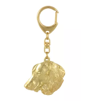 Dachshund Wire-haired, Wiener dog, Badger dog IV - Gilded key ring with dog in gift box, handbag decoration, luxury accessory by Art-Dog brand