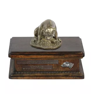 Staffordshire Bull Terrier, Staffie VI - urne pour cendres de chien, urne personnalisée avec une statuette, urne en bois avec un chien de la marque Art-Dog