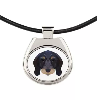Teckel à poil dur - collier avec une photo et un motif géométrique de la marque Art-Dog