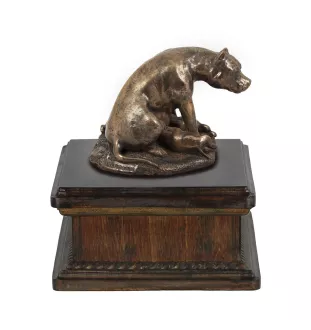 Staffordshire Bull Terrier, Staffy II - urn for dog ashes, personalized urn with a statue, wooden urn with a dog by Art-Dog brand