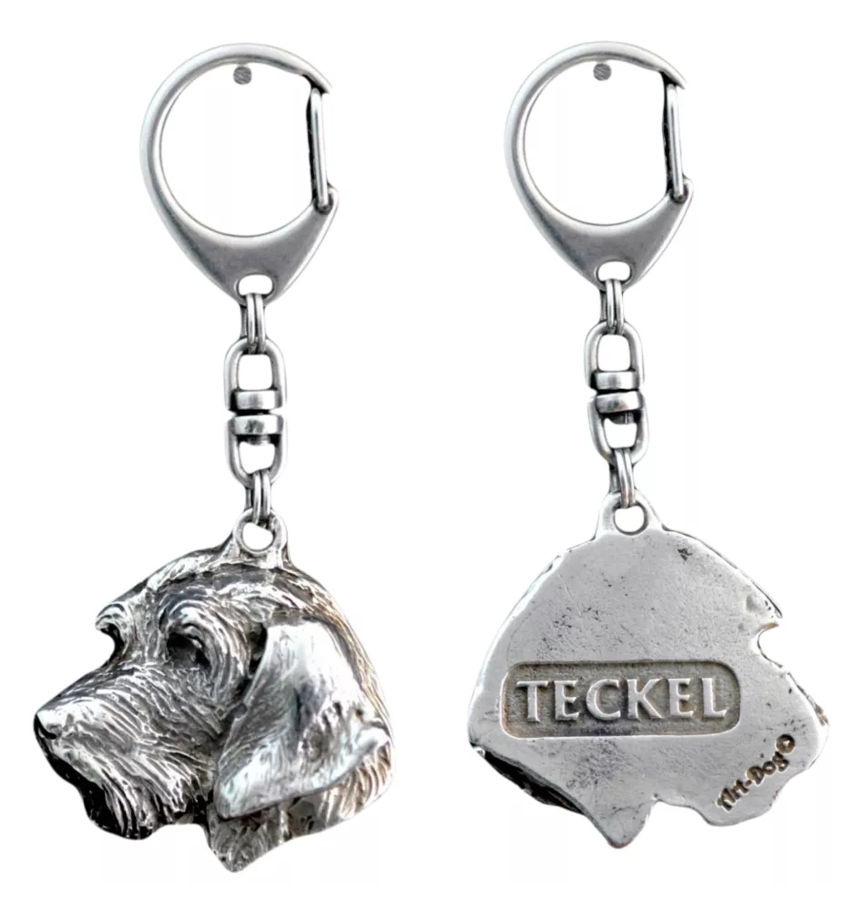 Dachshund Wire-haired, Wiener dog, Badger dog II - Silver-plated key ring with a dog in a gift box, handbag decoration, backpack pendant by Art-Dog brand