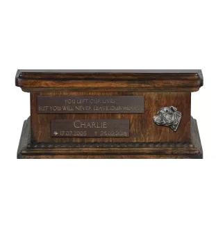 Staffordshire Bull Terrier, Staffy III - urn for dog ashes, personalized urn with a statue, wooden urn with a dog by Art-Dog brand