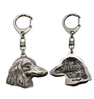 Teckel à poil dur, Chien-saucisse - Porte-clés argenté avec un chien dans une boîte cadeau, décoration de sac à main, pendentif de sac à dos par la marque Art-Dog