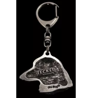 Teckel à poil dur, Chien-saucisse - Porte-clés argenté avec un chien dans une boîte cadeau, décoration de sac à main, pendentif de sac à dos par la marque Art-Dog