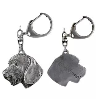 Dachshund Rauhhaar, Dackel, Teckel III - Versilberter Schlüsselanhänger mit Hund in einer Geschenkbox, Handtaschenschmuck, Rucksackanhänger der Marke Art-Dog
