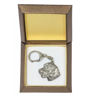 Dachshund Rauhhaar, Dackel, Teckel III - Versilberter Schlüsselanhänger mit Hund in einer Geschenkbox, Handtaschenschmuck, Rucksackanhänger der Marke Art-Dog