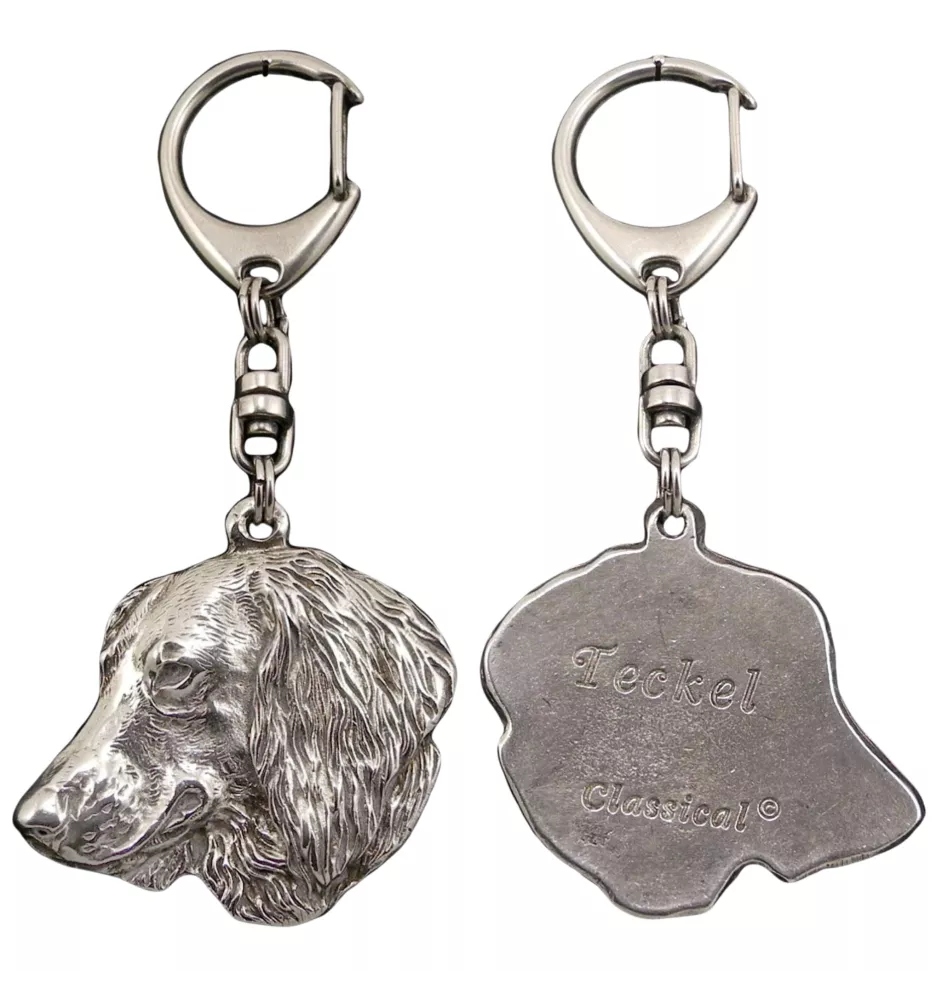 Dachshund Rauhhaar, Dackel, Teckel IV - Versilberter Schlüsselanhänger mit Hund in einer Geschenkbox, Handtaschenschmuck, Rucksackanhänger der Marke Art-Dog