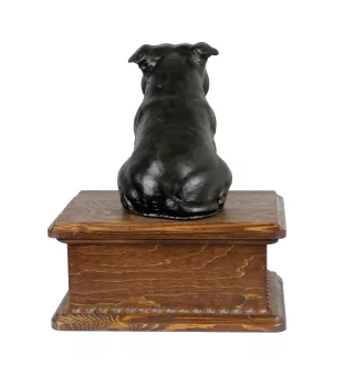 Staffordshire Bull Terrier, Staffy - urn for dog ashes with a statuette, personalized wooden urn, small urn for dog ashes by Art-Dog brand