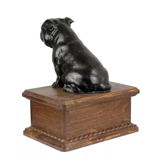 Staffordshire Bull Terrier, Staffordshire Bullterrier - Eine Urne für die Asche eines Hundes mit einer Statue, eine personalisierte hölzerne Urne, eine kleine Urne für Hundeschnuppen der Marke Art-Dog