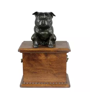 Staffordshire Bull Terrier, Staffordshire Bullterrier - Hund Ascheurne, Holzurne mit Hundesilhouette, klassische Hund Ascheurne von der Marke Art-Dog