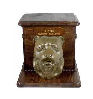 Staffordshire Bull Terrier, Staffy - large urn for dog ashes, wooden urn with dog head, box for dog ashes by Art-Dog brand