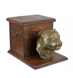 Staffordshire Bull Terrier, Staffy - large urn for dog ashes, wooden urn with dog head, box for dog ashes by Art-Dog brand