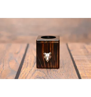 Staffordshire Bull Terrier, Staffy - wooden candle holder with a dog, a unique souvenir after losing a dog, a handicraft from the Art-Dog brand