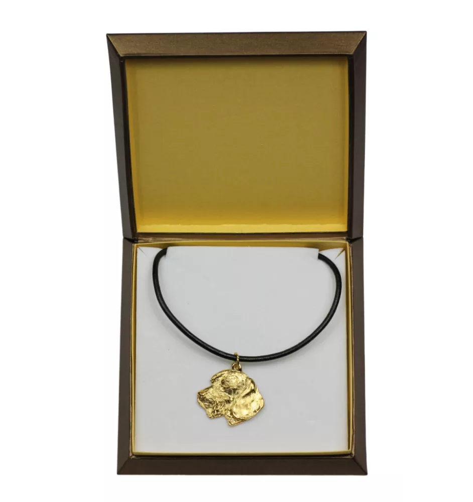 Teckel à poil dur, Chien-saucisse III - Collier de chien dans une boîte cadeau, pendentif plaqué or pour les fans de chiens, bijoux remarquables par Art-Dog