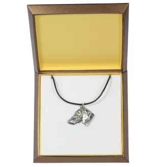 Dachshund Rauhhaar, Dackel, Teckel I - Hundehalsband in Geschenkbox, versilbertes Medaillon für Hundefans, markanter Anhänger der Marke Art-Dog