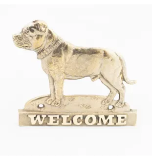 Staffordshire Bull Terrier, Staffie - une plaque de porte avec un chien, une plaque de bienvenue en laiton, une enseigne exceptionnelle avec l'inscription Welcome de la marque Art-Dog