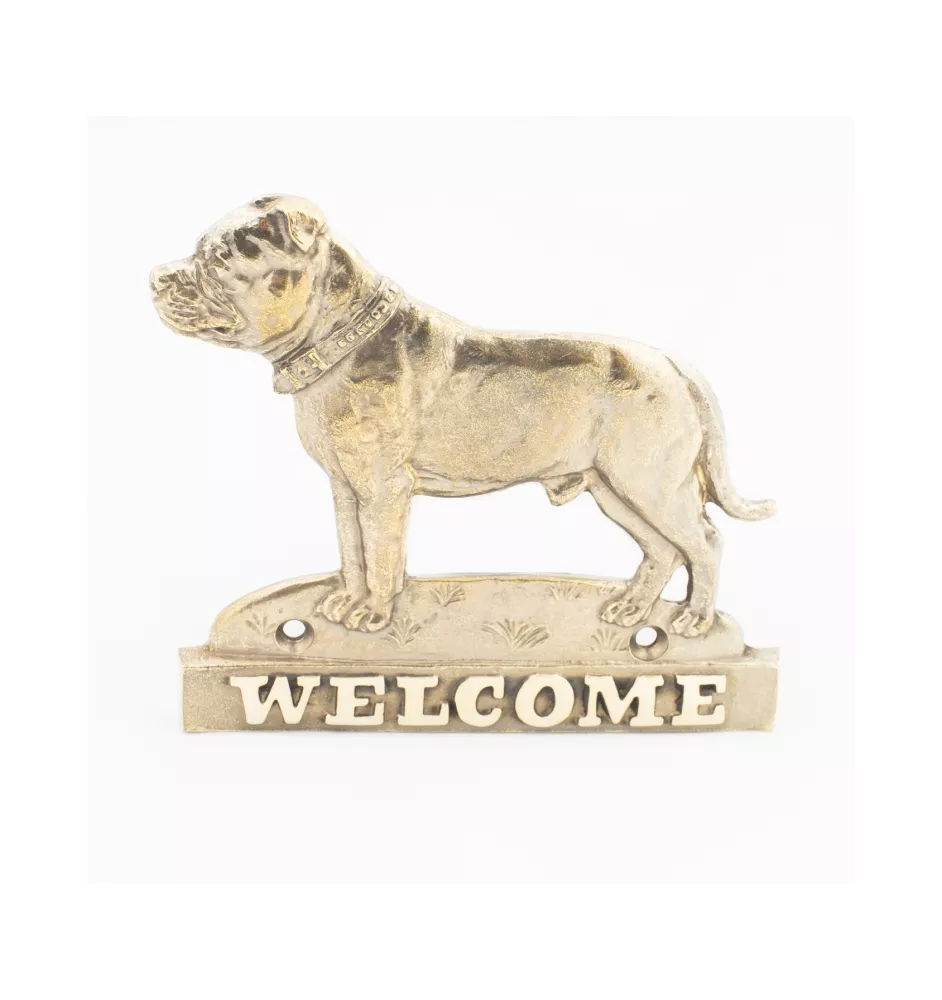Staffordshire Bull Terrier, Staffy - a door sign with a dog, a brass welcome plaque, a unique sign with the inscription Welcome from the Art-Dog brand