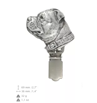 Staffordshire Bull Terrier, Staffy - brooch with a clip, holder for a start number, silver-plated dog show pin from the Art-Dog brand
