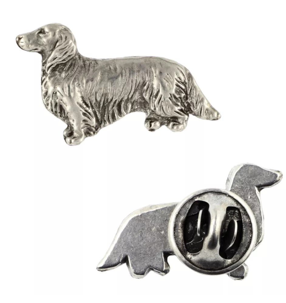 Teckel à poil dur, Chien-saucisse III  - Broche chien argentée, épingle élégante, décoration de revers de veste par la marque Art-Dog