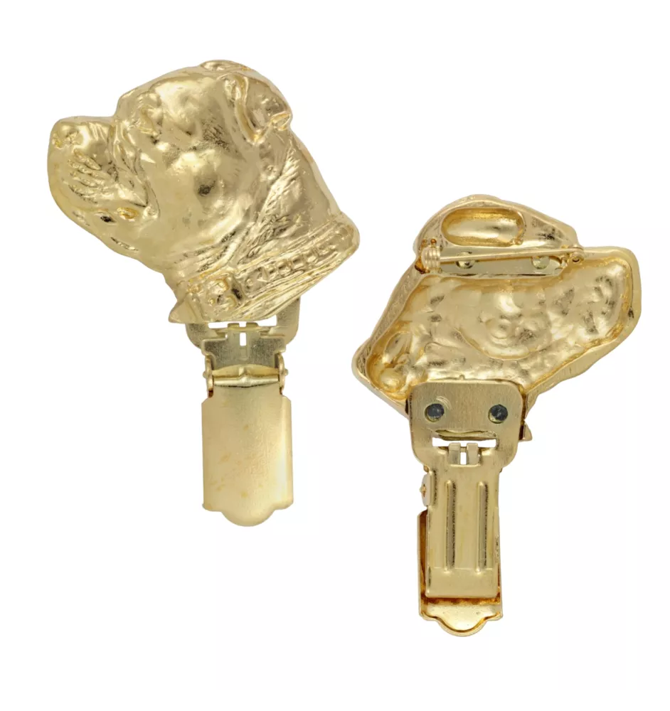 Staffordshire Bull Terrier, Staffordshire Bullterrier - Brosche mit Clip, vergoldeter Startnummernhalter, elegante Hundeaustellungsnadel der Marke Art-Dog