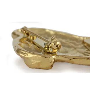 Staffordshire Bull Terrier, Staffy - brooch with a clip, gold-plated holder for a race number, elegant dog show pin from Art-Dog brand