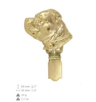 Staffordshire Bull Terrier, Staffy - brooch with a clip, gold-plated holder for a start number, a gift for a dog show by Art-Dog brand.